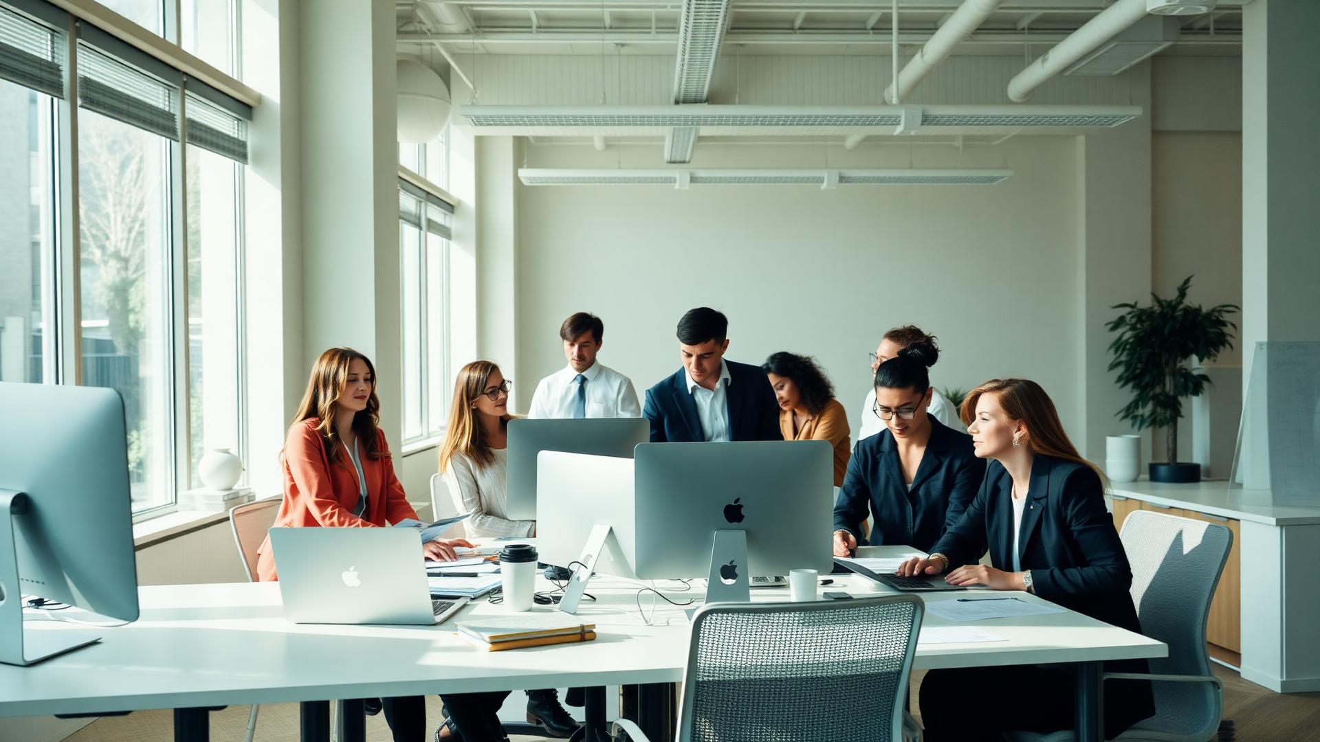 Professionals collaborating in a modern office