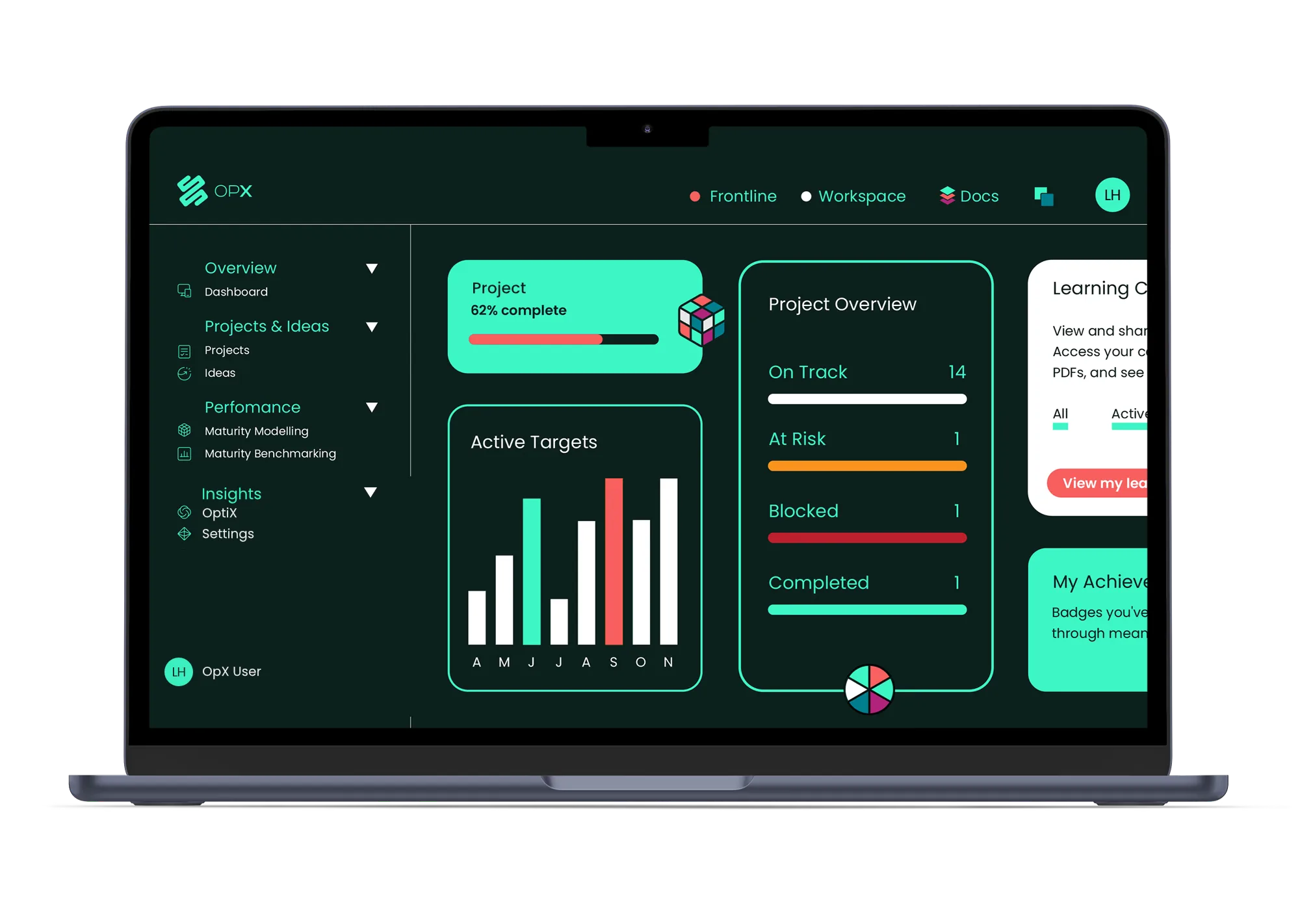 OpX OS dashboard on a laptop